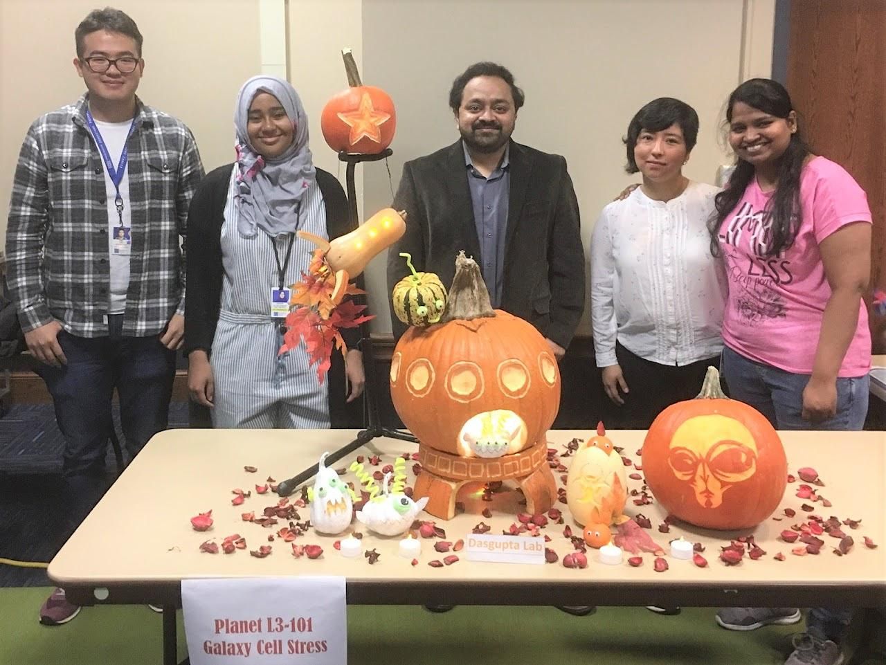 We won the "Most Scientific Pumpkin" carving contest with 'Planet L3-101' Galaxy Cell Stress