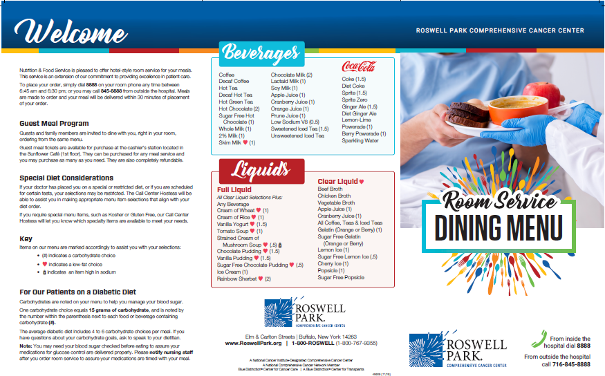 Roswell Park room service menu