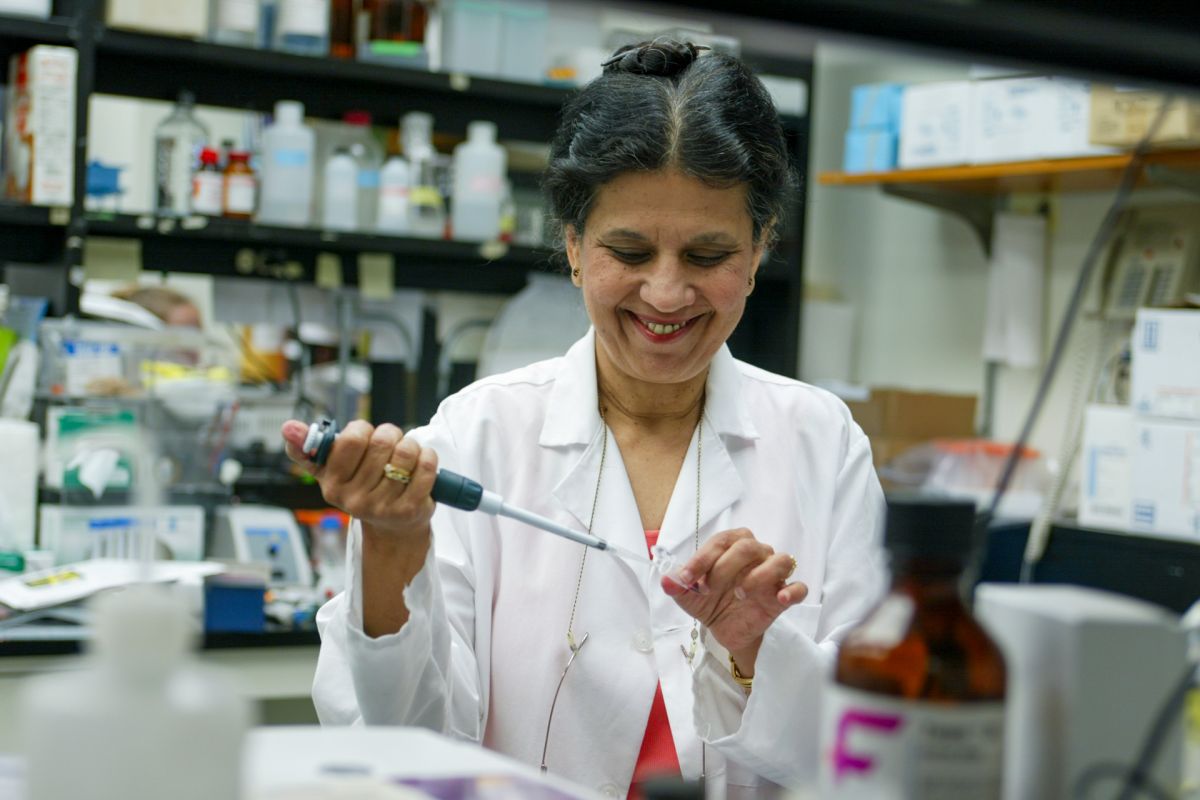 Dr. Yasmin Thanavala in lab