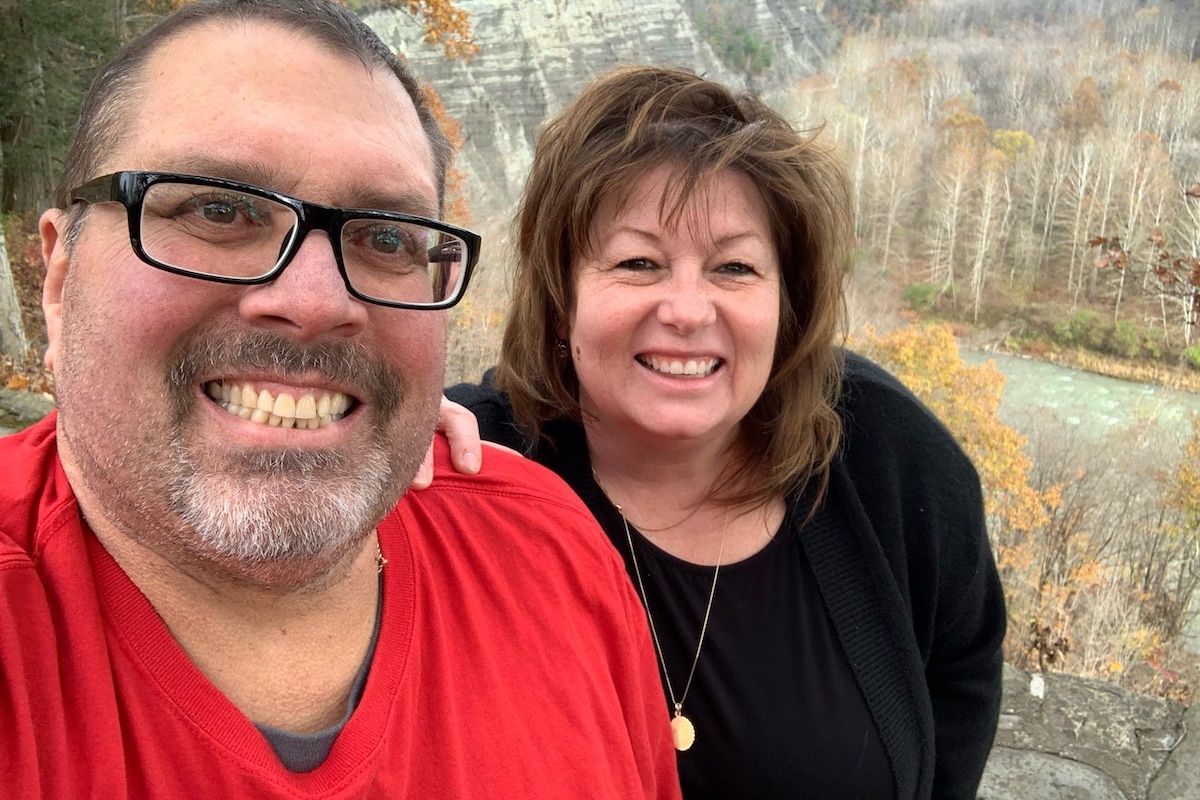 Ray Banaszak celebrates his multiple myeloma being in remission with his wife at Letchworth State Park.