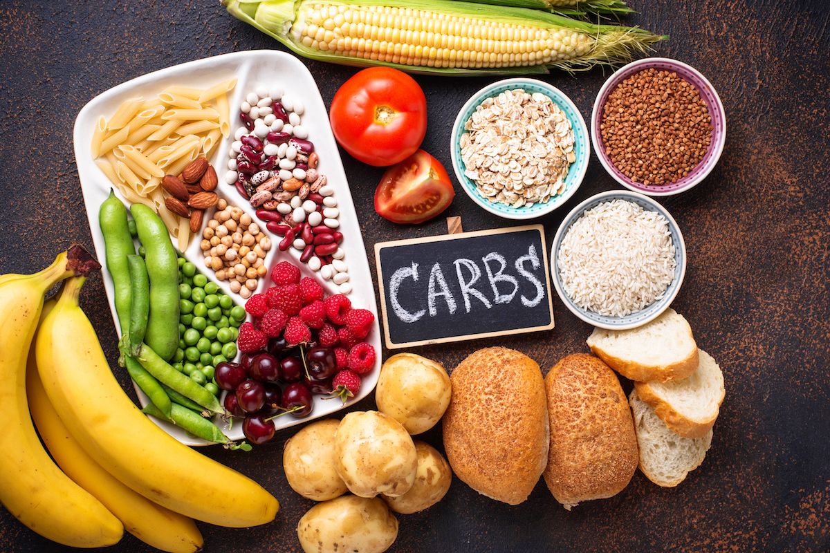 foods with a small sign that says carbohydrates