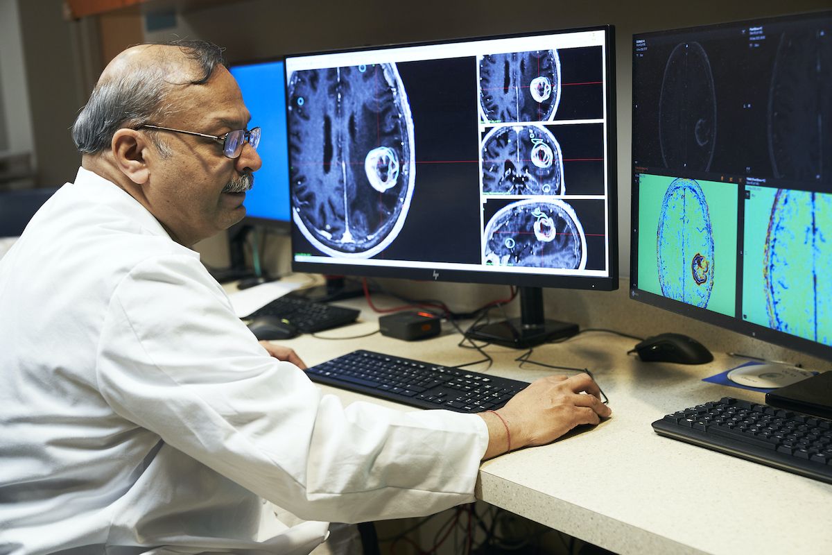 Dr. Prasad analyzing brain scans