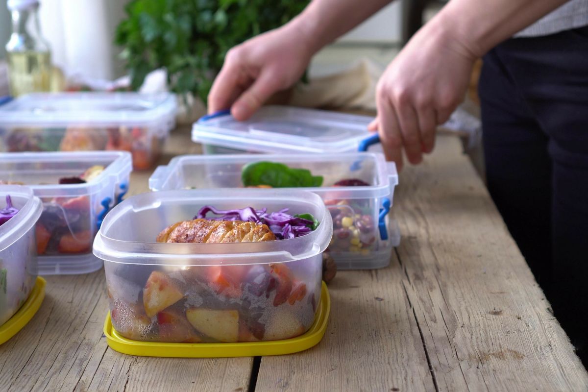 Food is placed in meal prepping containers