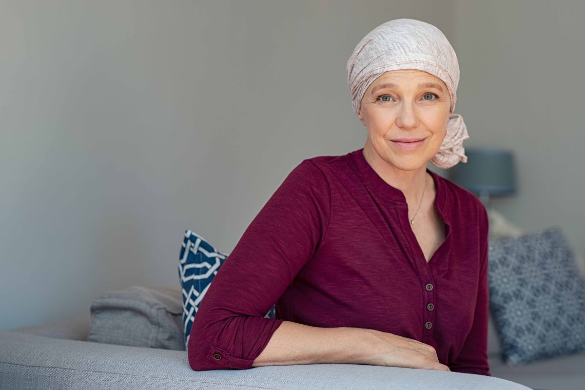 Women cancer survivor with wearing a wrap