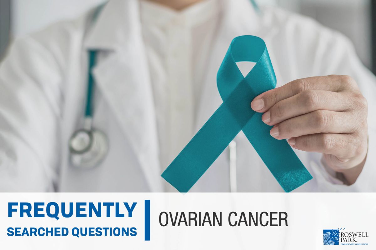 Graphic of ovarian cancer awareness ribbion