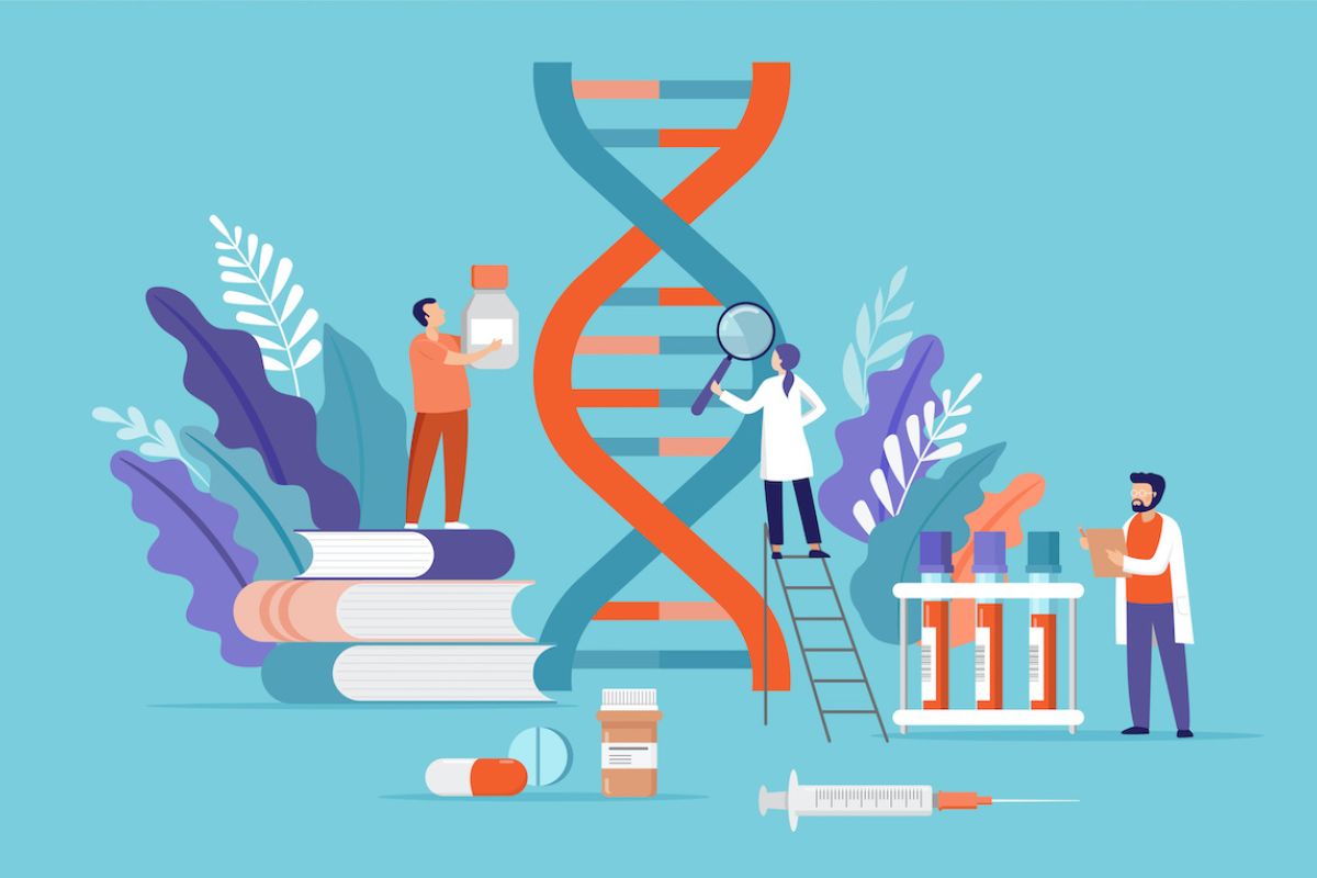 Illustration of DNA and physicians