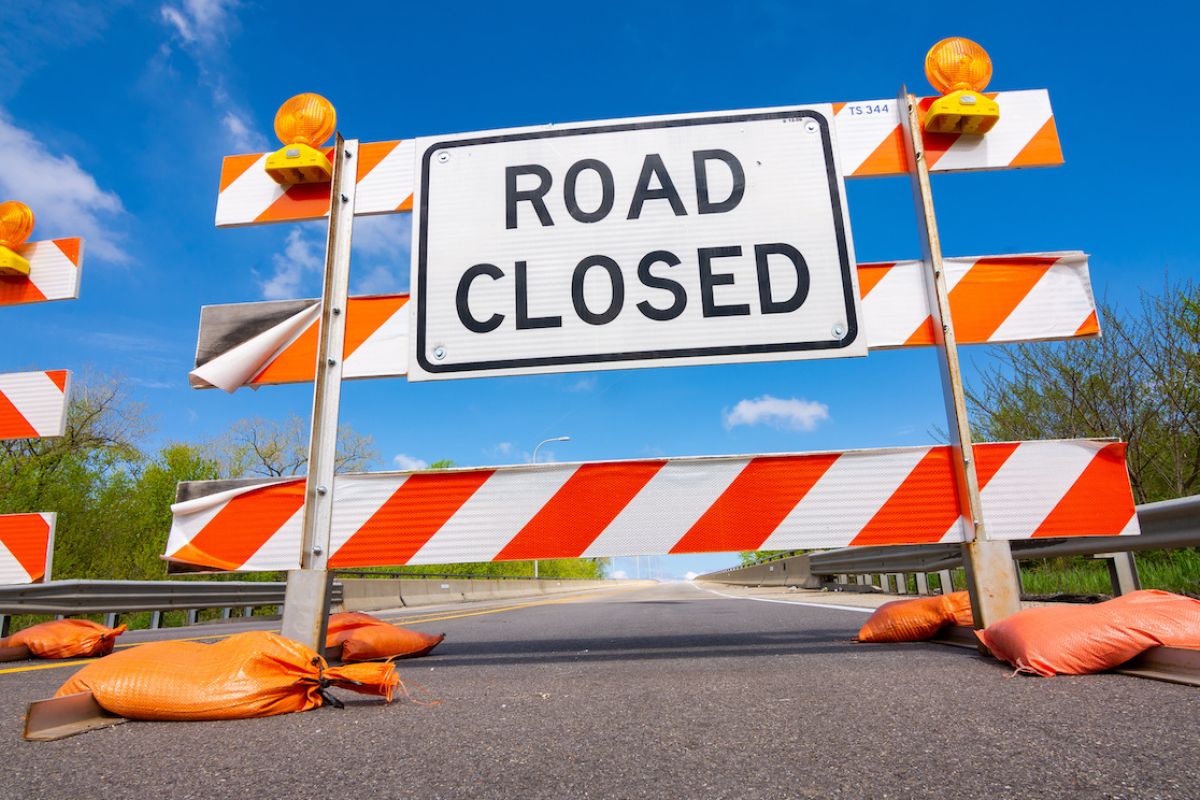 Road closed signage on road 