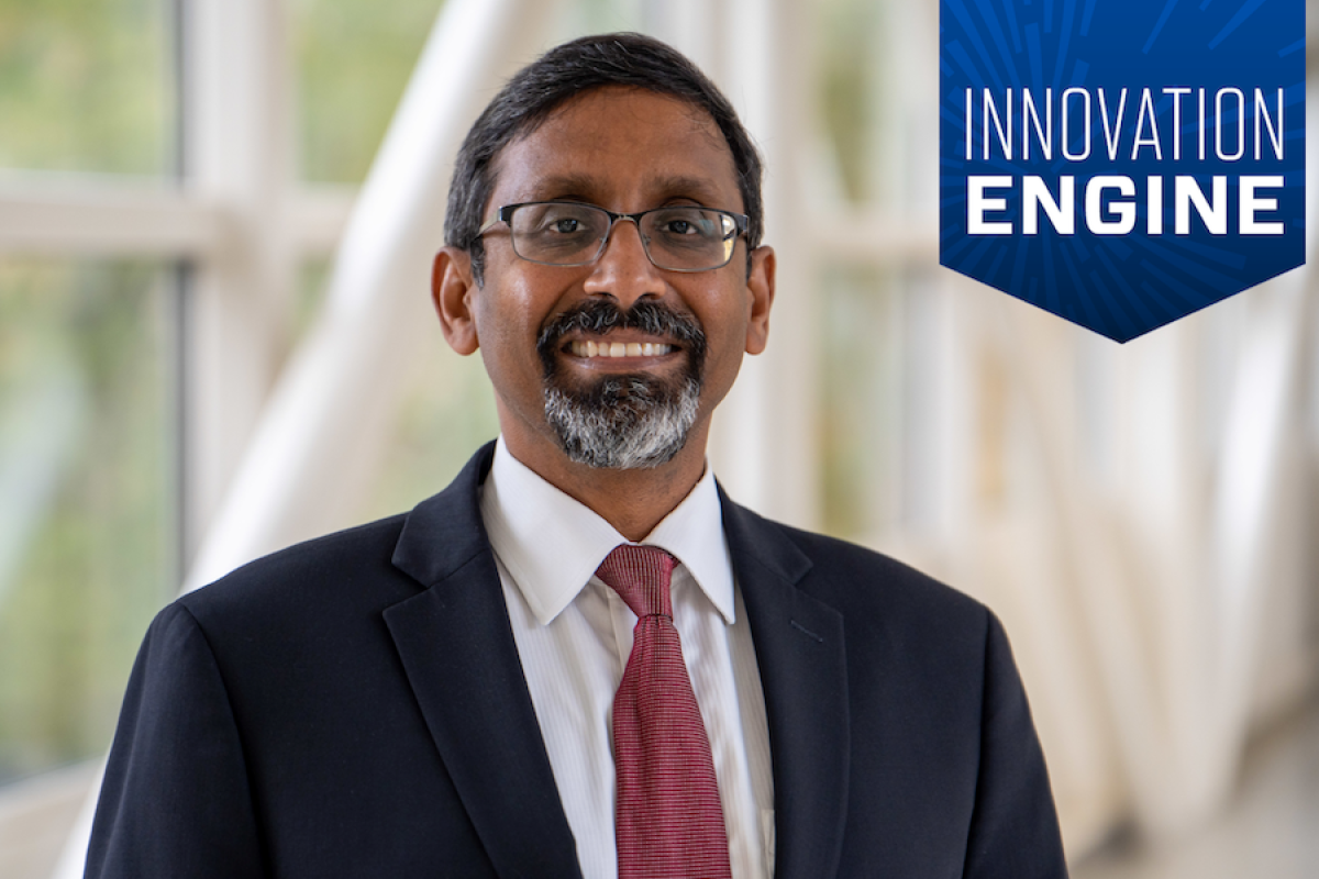 Dr. Sai Yendamuri headshot with Innovation Engine banner in the right corner