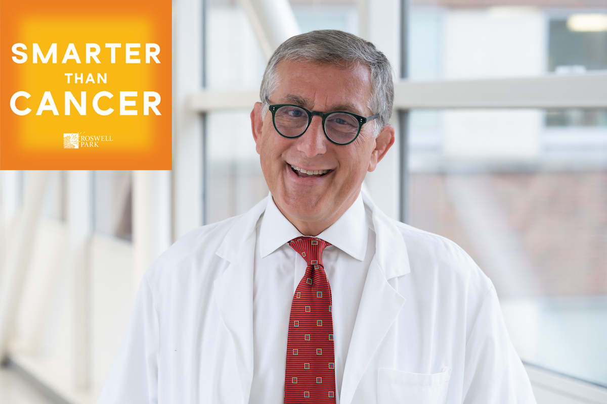 Dr. Kenan Onel headshot with Smarter Than Cancer podcast logo in left corner 