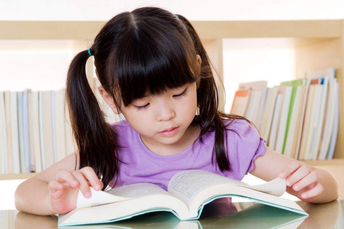 Little girl reading a book