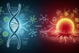 Illustration of a DNA strand and a cancer cell