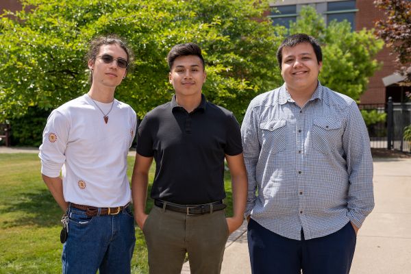Jake Maresca, left, Flint Swamp, center, and Dakota Lazore-Swan, right, spent 10 weeks working with Roswell Park experts as part of a summer research program organized through the Center for Indigenous Cancer Research. 