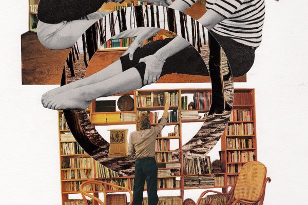 Collage of a woman and books made in the Art Heals studio