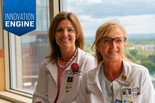 TCT nurses Molly Aungst, BSN RN NP MSN, and Tina Glow, MSN, RN-BC, OCN, smile for a photo together