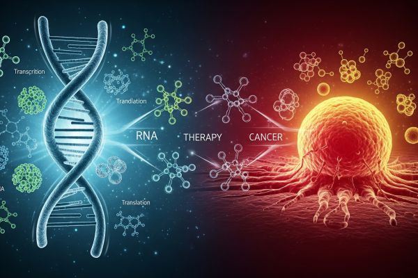 Illustration of a DNA strand and a cancer cell