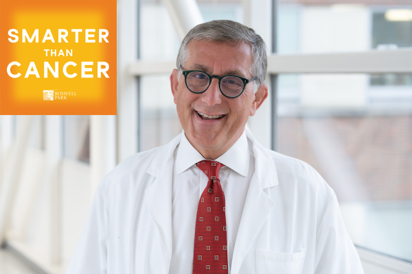 Dr. Kenan Onel headshot with Smarter Than Cancer podcast logo in left corner 