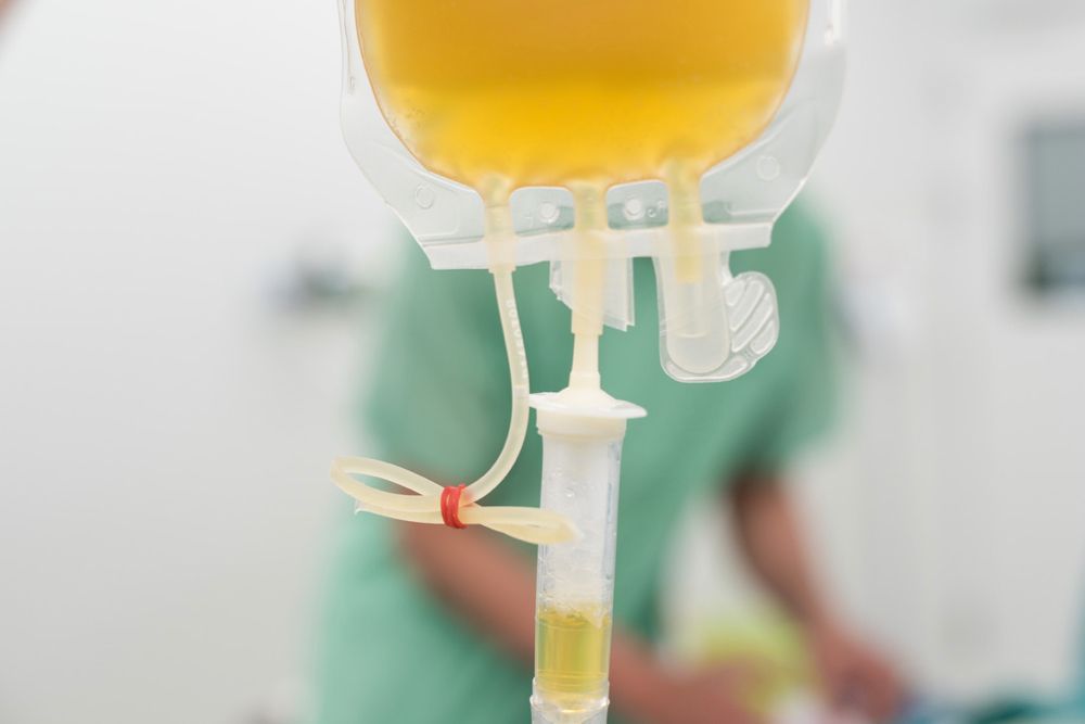 Blood plasma being transfused