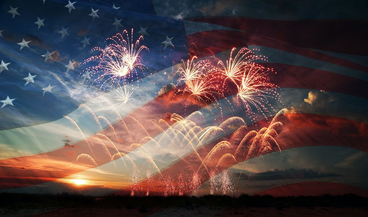 American flag and fireworks