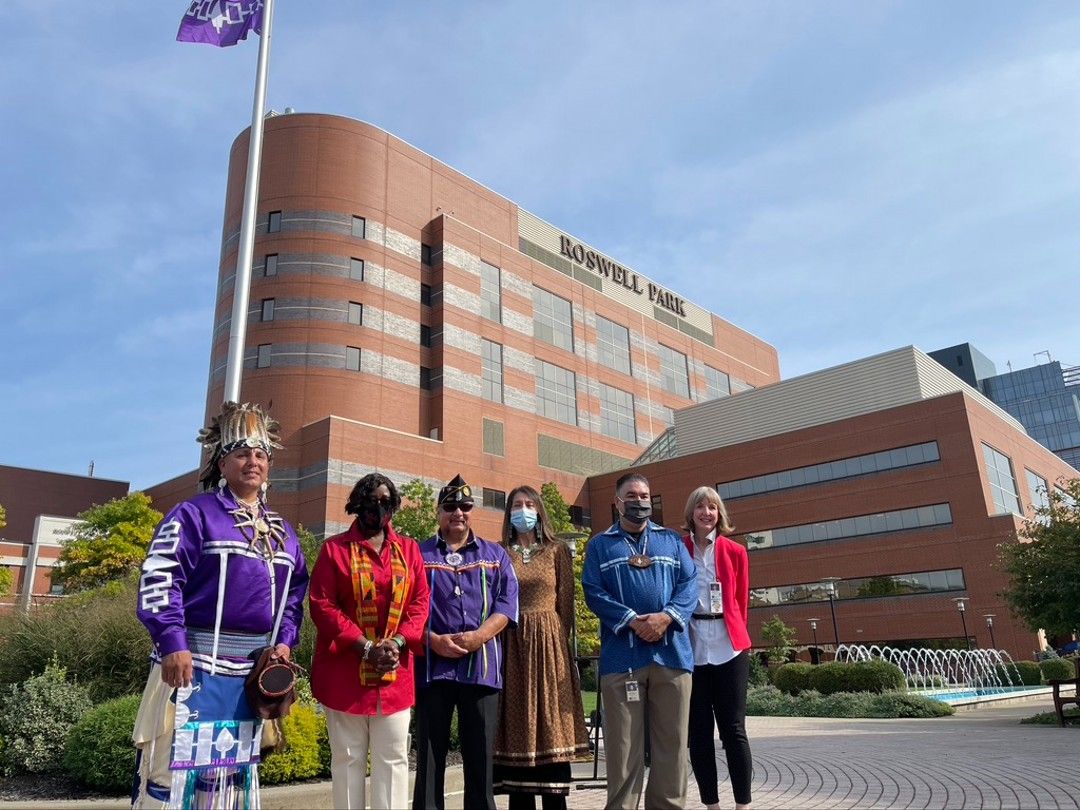 Representative of the Center for Indigenous Cancer Research and Roswell Park CEO Dr. Candace Johnson celebrate Indigenous Peoples' Day at Kaminski Park. 