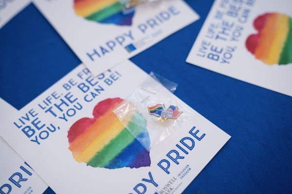 Cards and pins from Pride Month at Roswell Park 2021