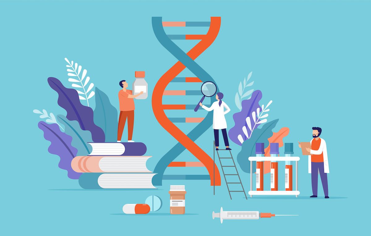 Illustration of DNA and physicians