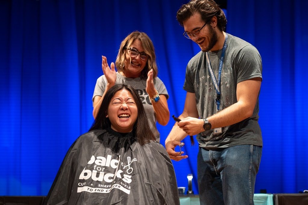 Someone getting their head shaved 