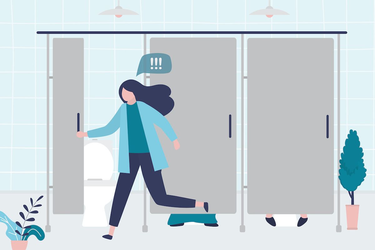 illustration of person running to the bathroom