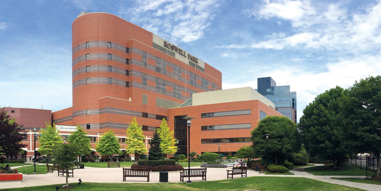 Roswell Park hospital as seen from inside Kaminski Park