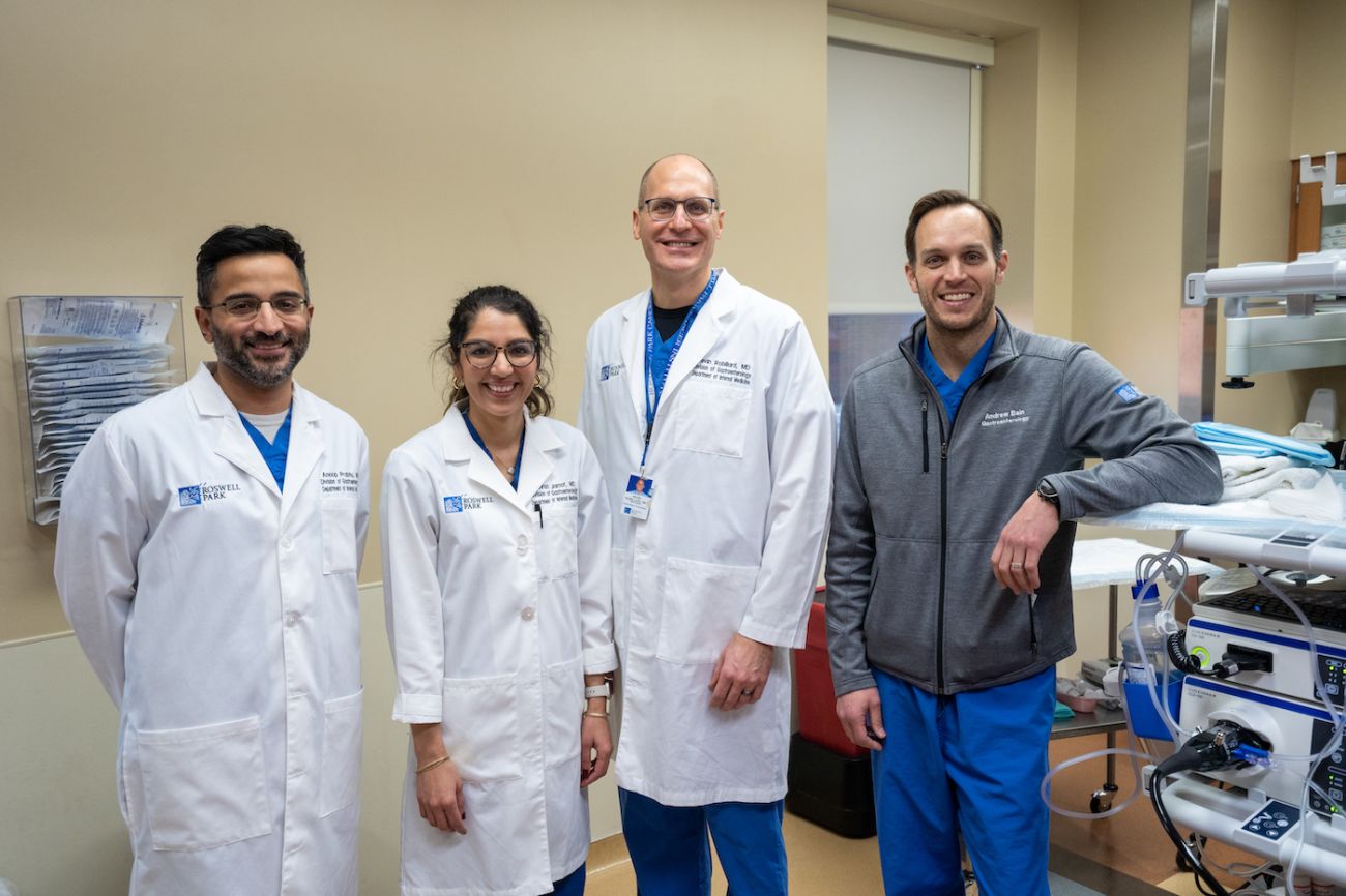 The endoscopy team poses for a picture, left to right - Dr. Anoop Prabhu, Dr. Sehrish Jamot, Dr. Kevin Robillard and Dr. Andrew Bain