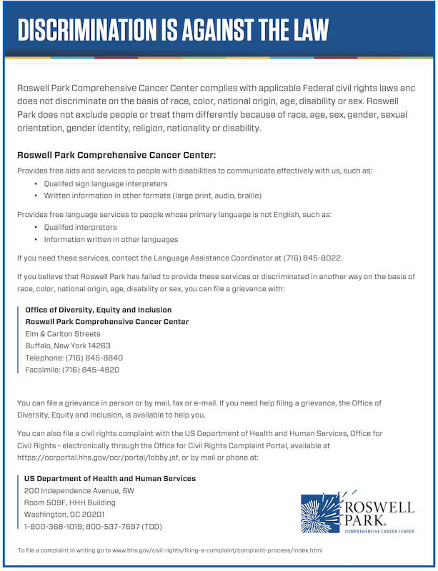 Roswell Park's Non-discrimination Policy thumbnail