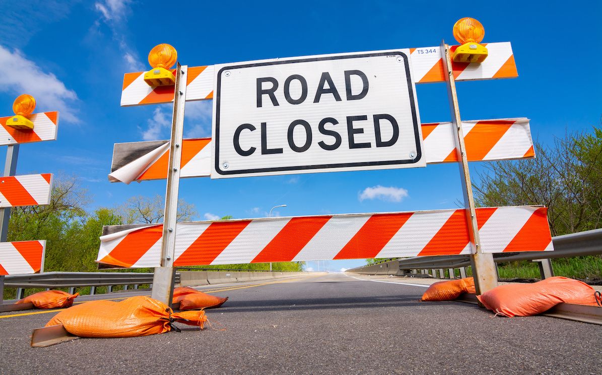 Road closed signage on road 