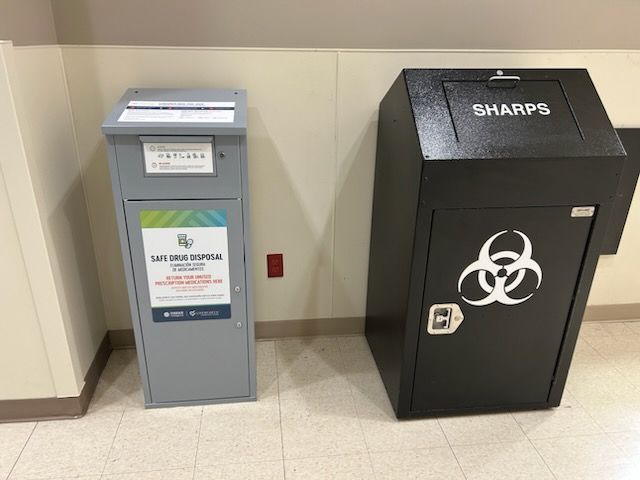 Photo of the drop boxes for medications and sharps.