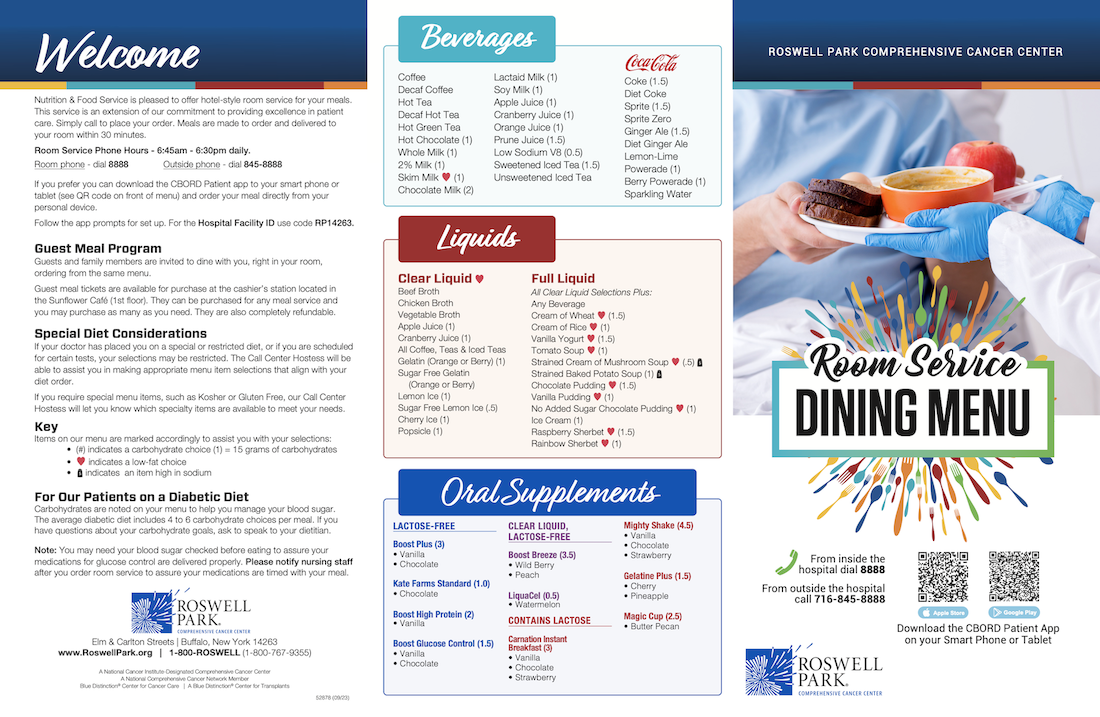 Roswell Park Room Service Menu