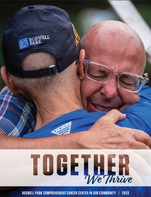 2023 Roswell Park Community Report Cover - two people hugging