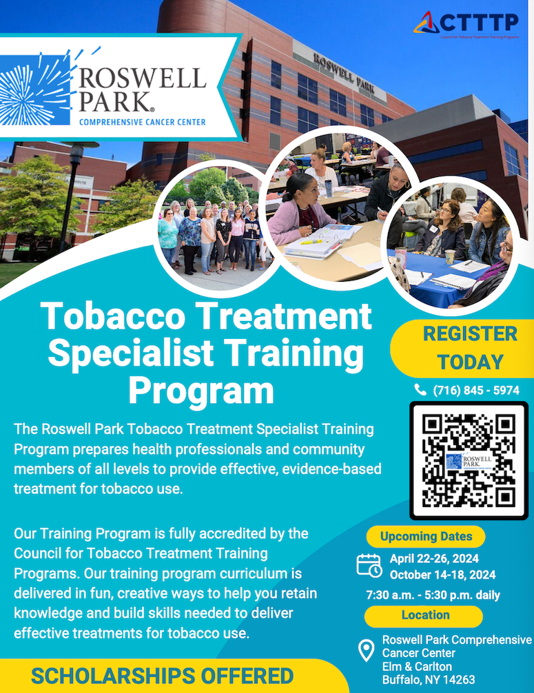 Tobacco Treatment Specialist Training Program flier for 2024 sessions