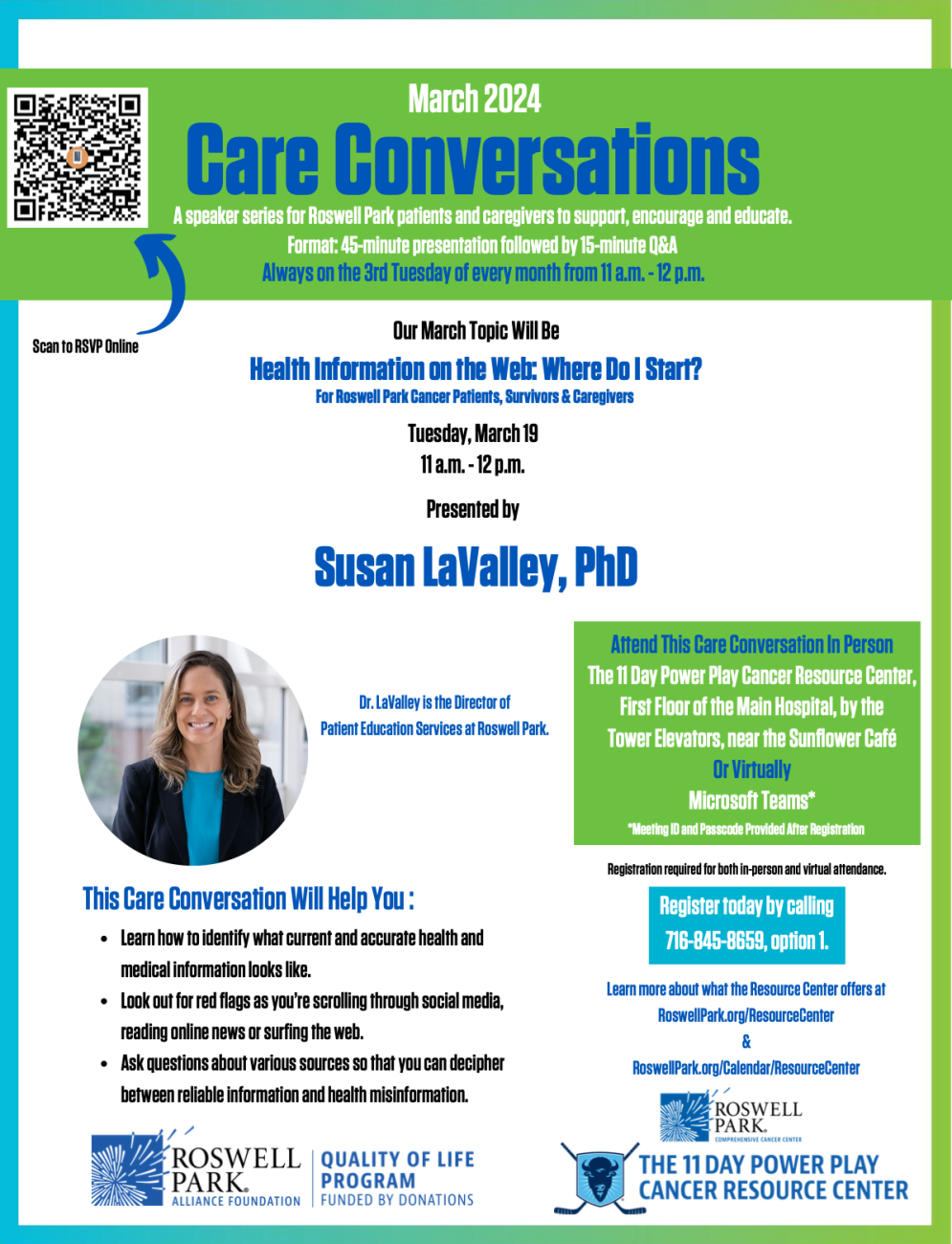 Poster for Care Conversations event about finding health information on the internet