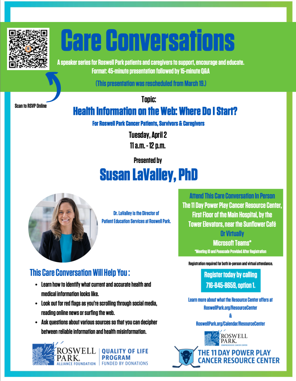 Poster for Care Conversations event about finding health information on the internet