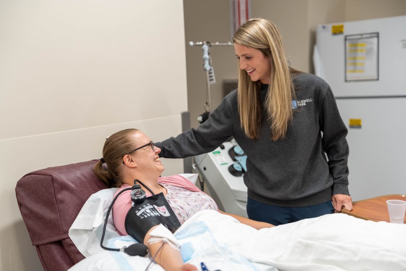 A nurse tends to a blood donor in the Roswell Park Donor Center