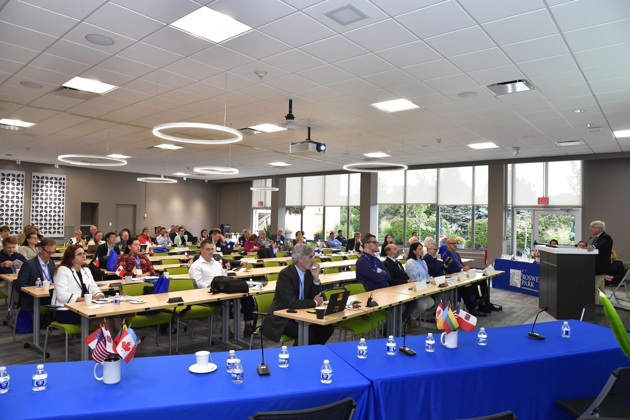 Scientists listening to a presentation