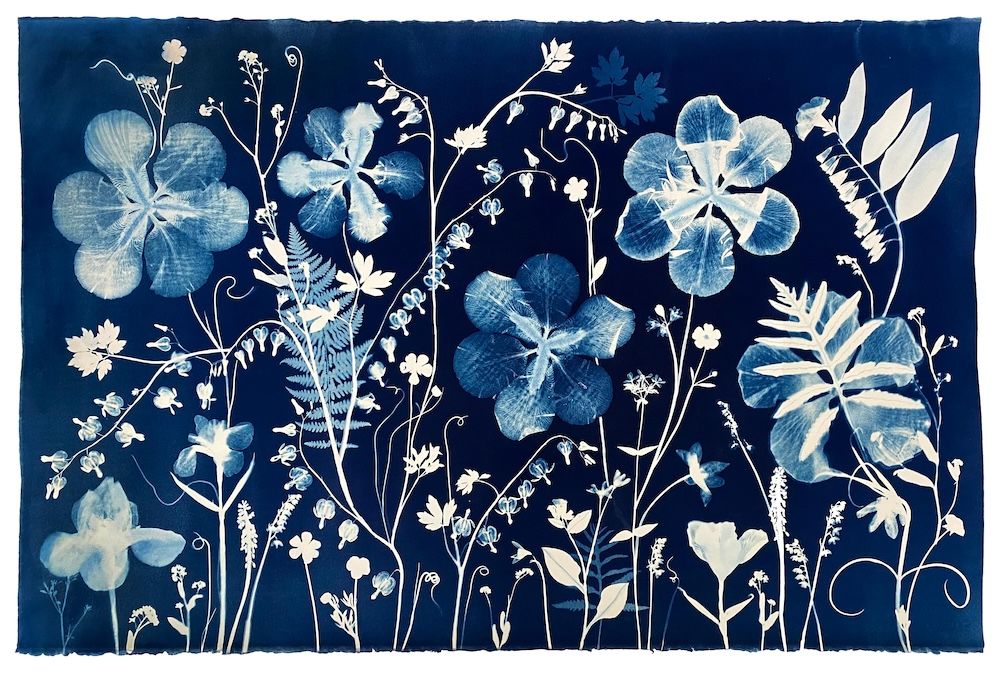 Painting of blue flowers made in the Art Heals Gallery