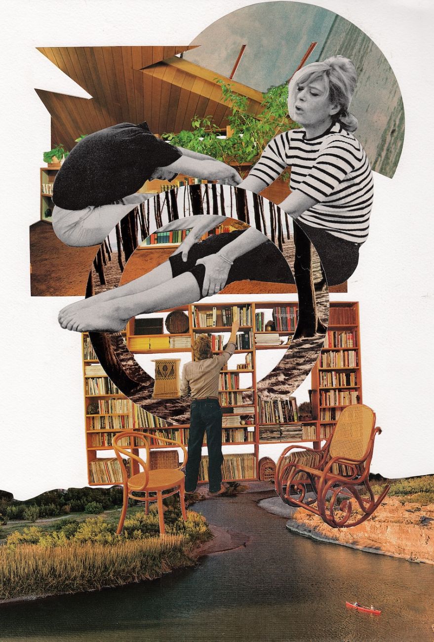 Collage of a woman and books made in the Art Heals studio