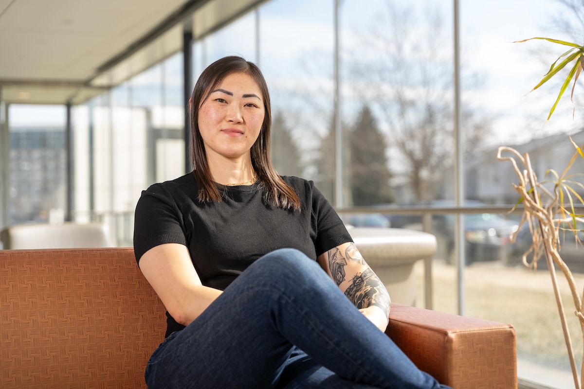 Elizabeth Fumia, pituitary tumor patient, poses in the CSC Lobby.