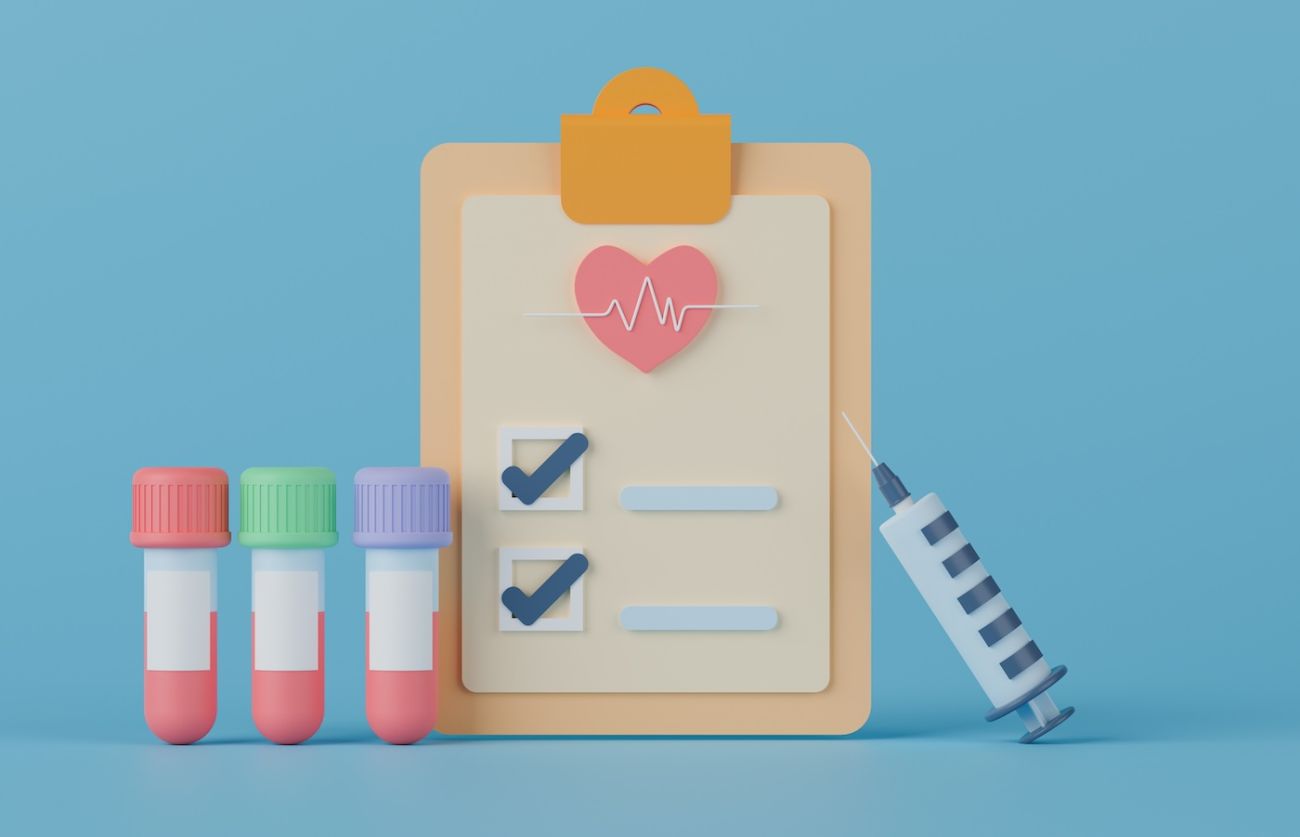 Phlebotomy intake form with vials and need