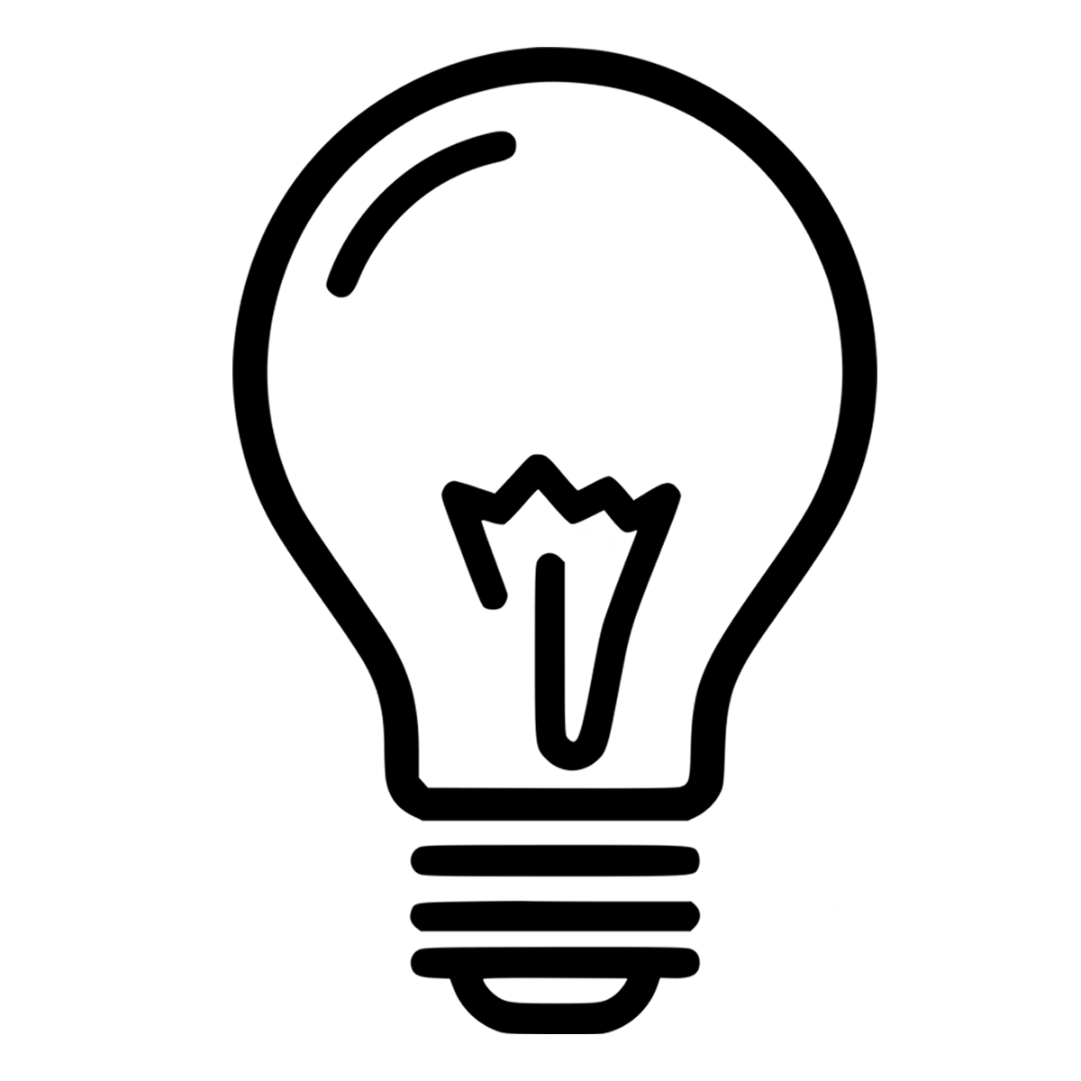 Line drawing of a lightbulb, representing an idea