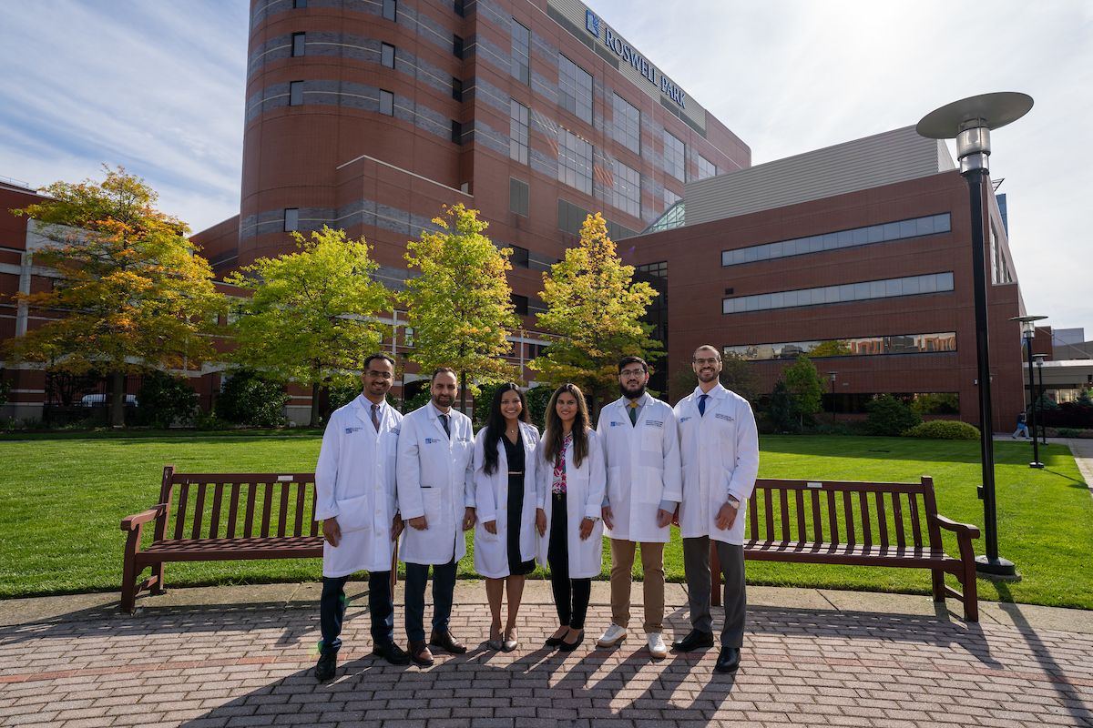 Graduates of the 2025 Hematology and Oncology Fellowship program pose in Kaminski Park 