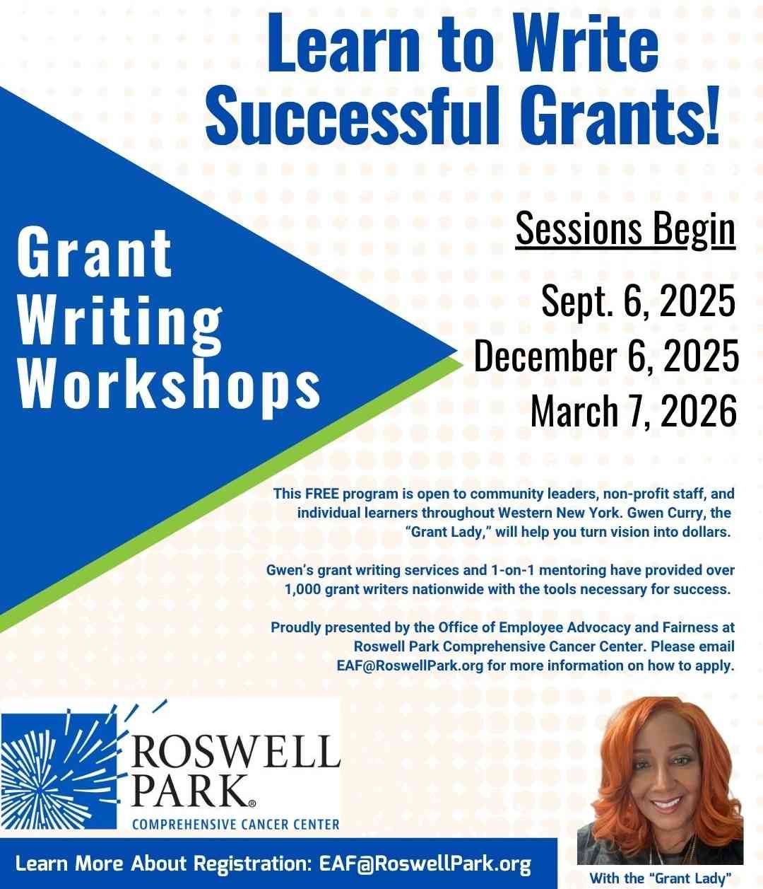 Flyer for a grant writing workshop series. 