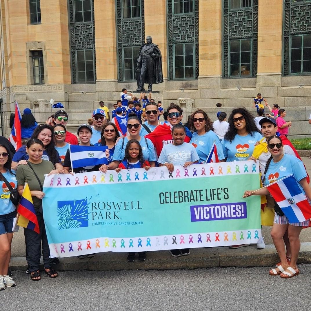 Roswell Park employees gathered at City Hall during the 2024 Puerto Rico and Hispanic Heritage Parade