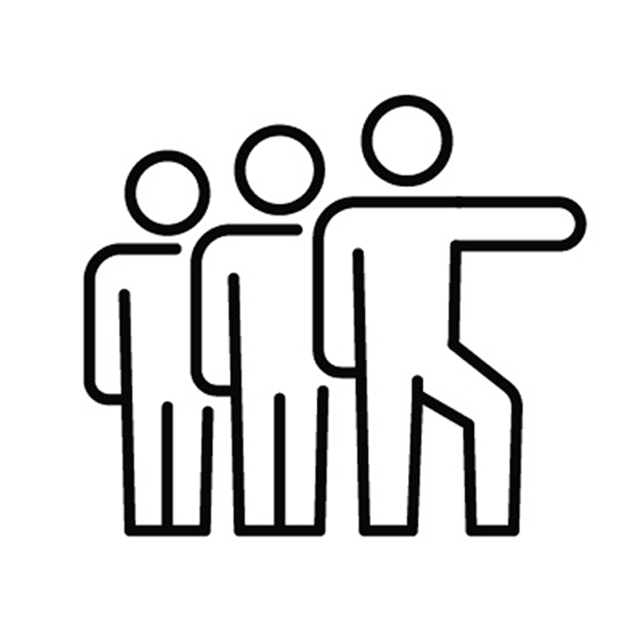 Icon of 3 stick figures, one pointing ahead signifying leadership