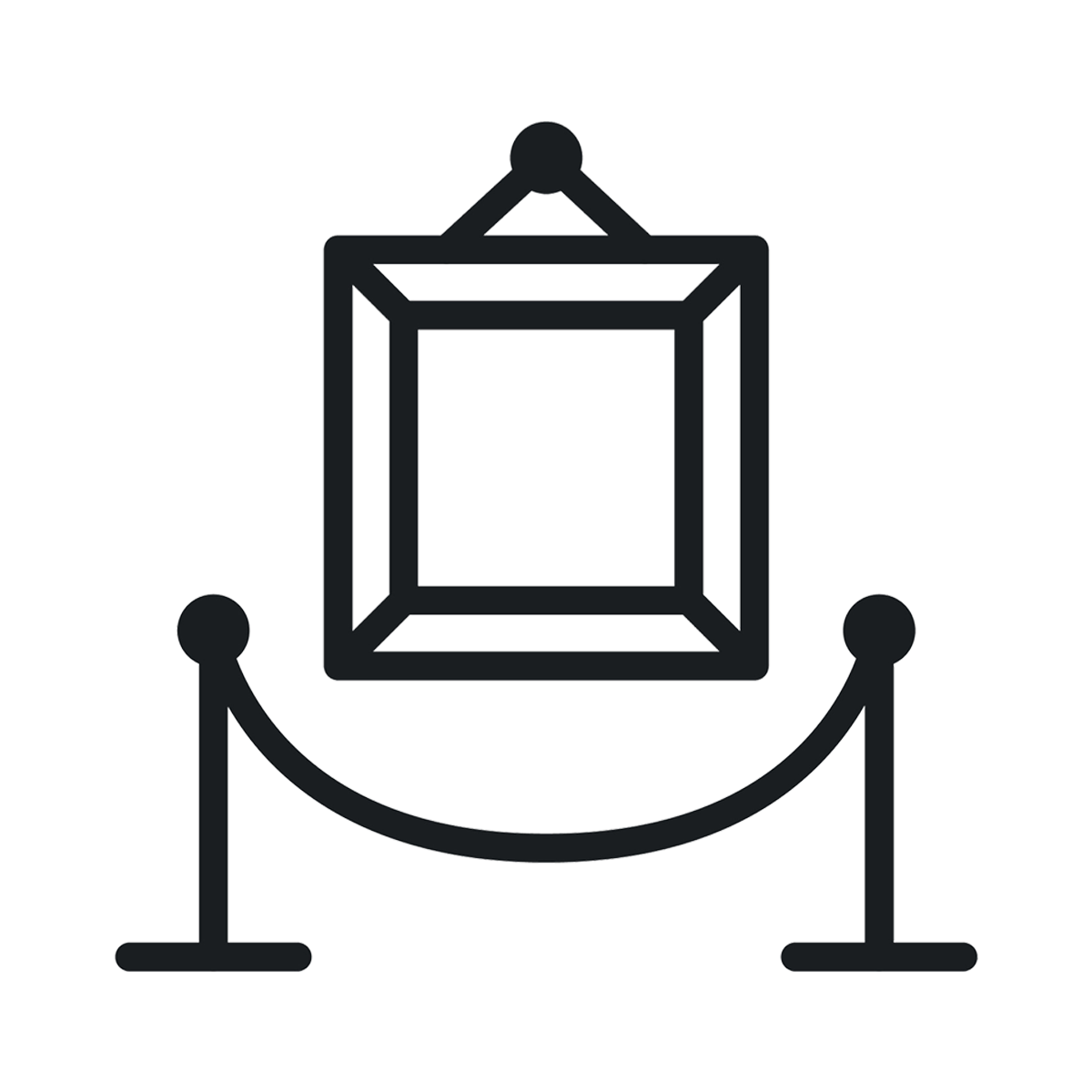 Icon to represent the Art Heals Gallery, with a framed painting and rope blocking it off