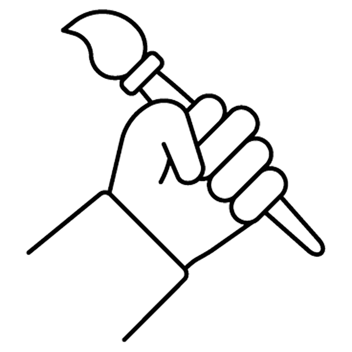 A line drawing of a hand holding a paint brush